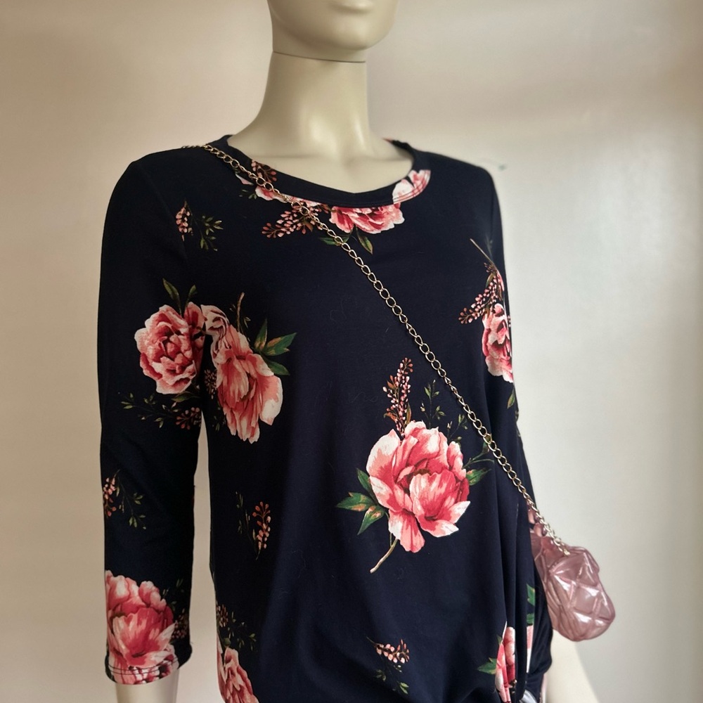 reb & J Floral Navy Top with Pink Peonies - Picture 9 of 9